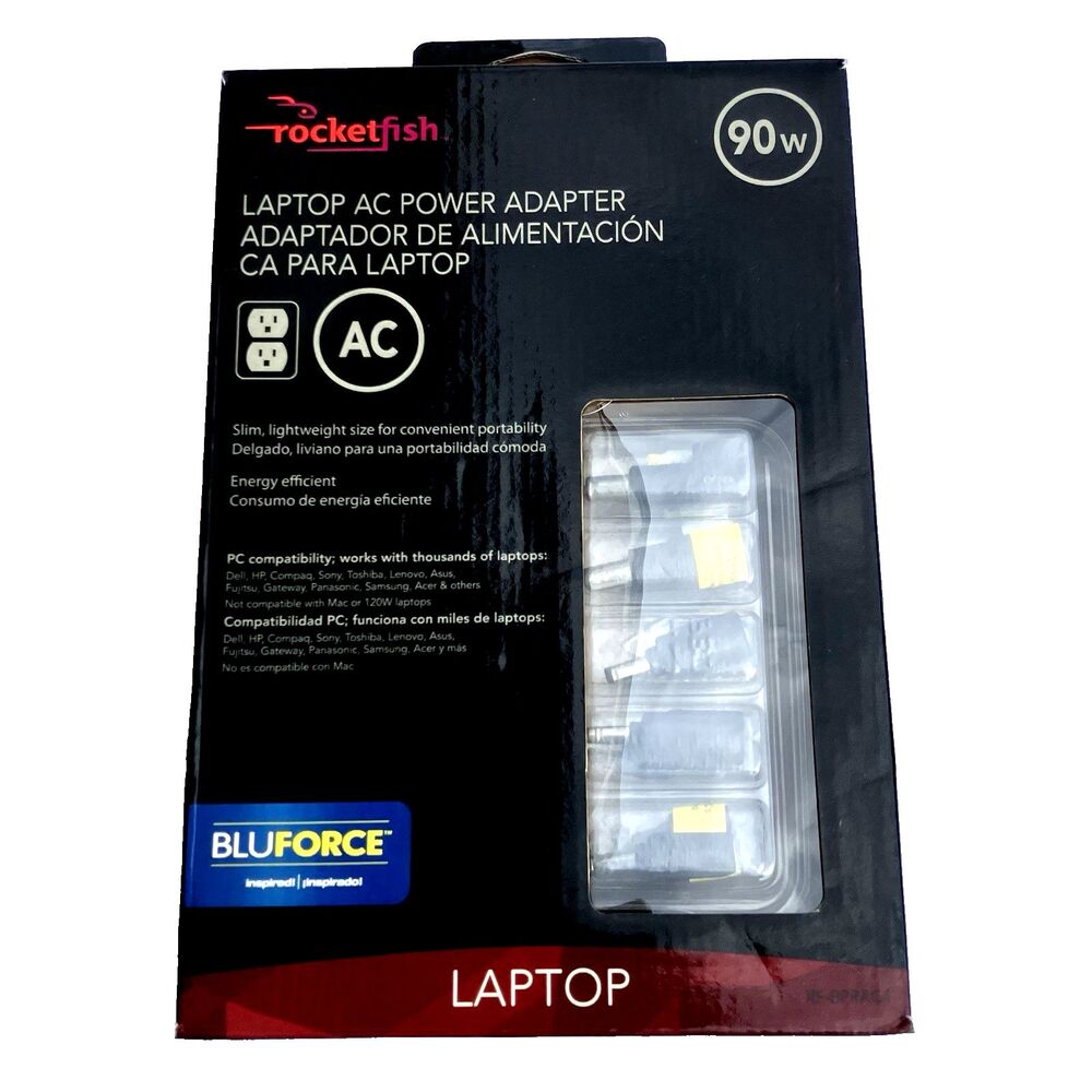 Rocketfish 9 Plug Tips PC Universal Laptop AC Power Adapter Cords 90W Bluforce